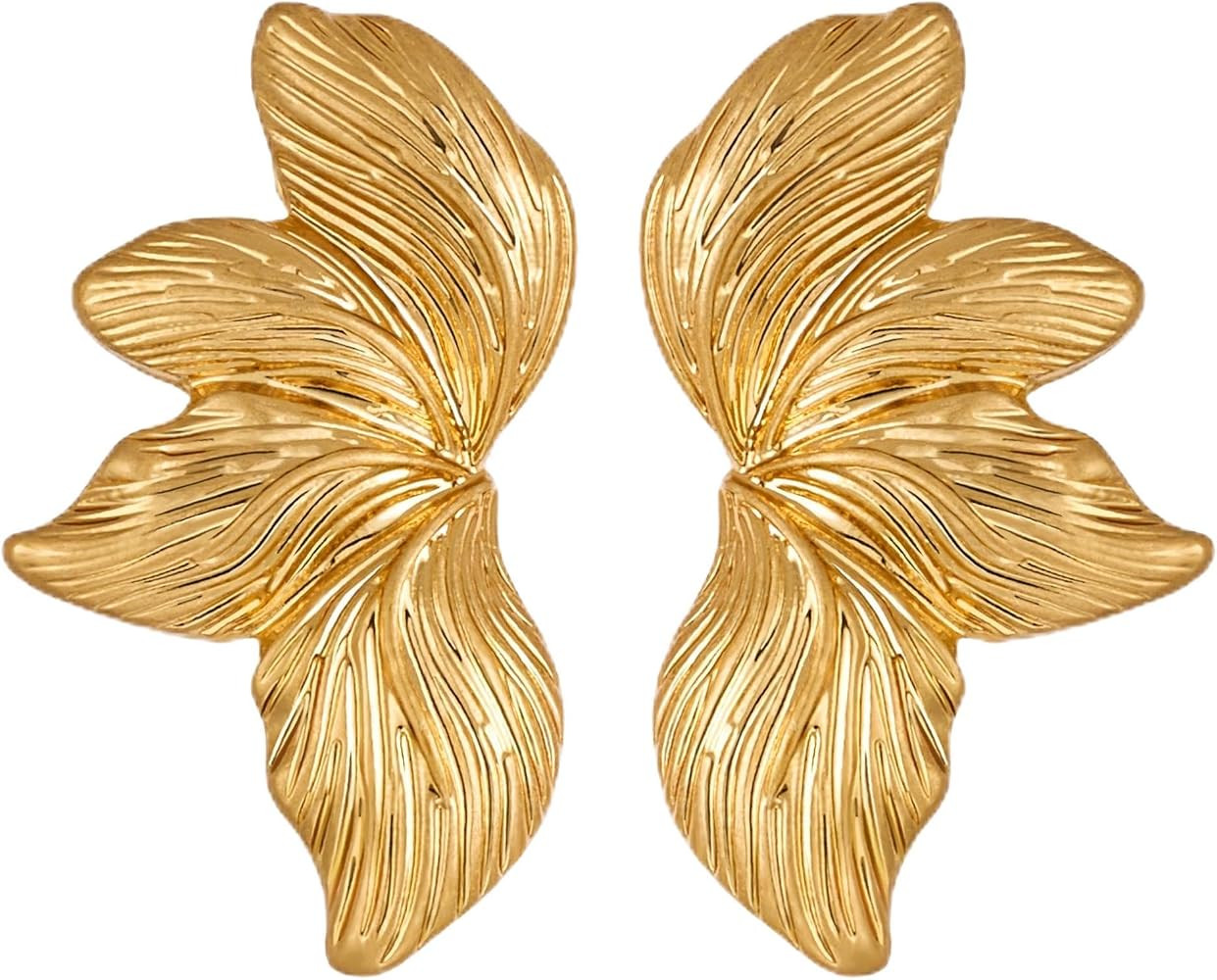 Gold Statement Earrings for Women: Large Leaf Dangle Studs | Amazon (US)