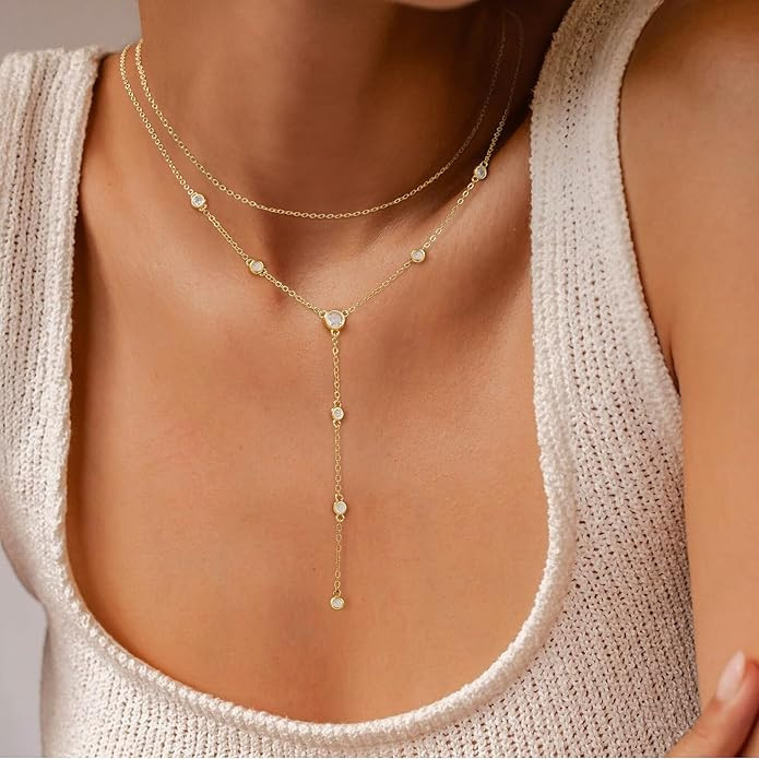 Turandoss Gold Necklace for Women - Dainty Long Y Necklace 14K Gold Plated Y-Shaped Lariat Neckla... | Amazon (US)