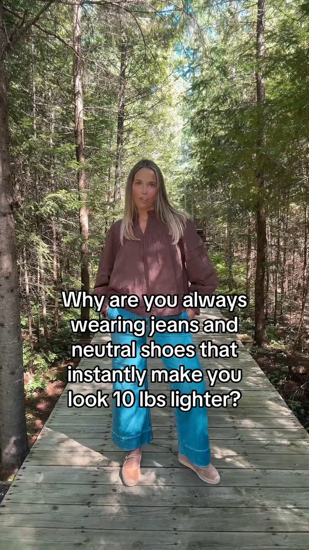 Why are you always wearing jeans and a neutral shoe? Because it makes you look 10 pounds lighter by elongating your legs! Try out this tip and let us know what you think! If you are looking for Jean suggestions we love the risen jeans from Social Threads

#LTKOver40 #LTKMidsize #LTKSeasonal