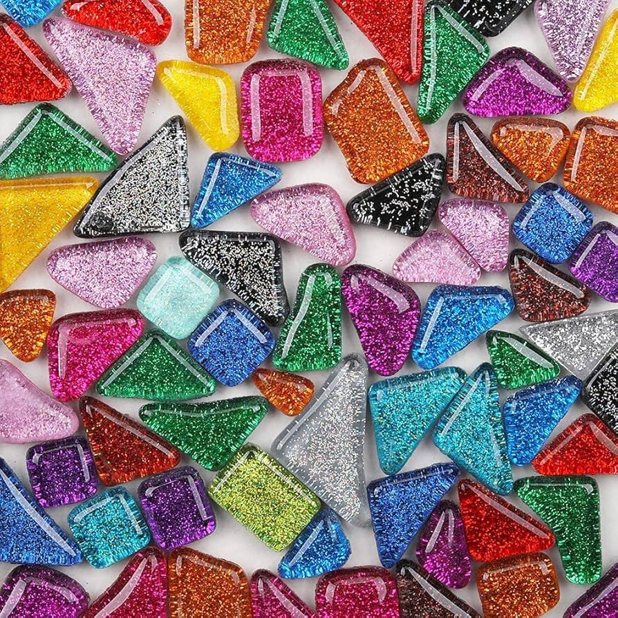 200g Mixed Color Mosaic Tiles Shine Crystal Mosaic Pieces Stained Glass Bulk Assorted Shapes Glit... | Amazon (US)