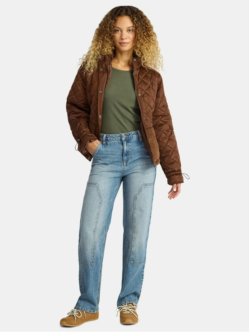 Time and Tru Women's High Rise Straight Jeans with Carpenter Details, 30" Inseam, Sizes 0-20 - Wa... | Walmart (US)