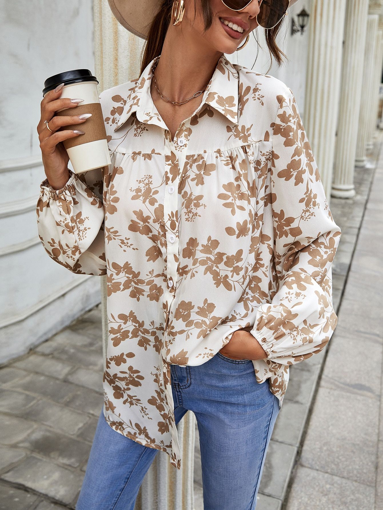 Floral Print Button Up Blouse | SHEIN