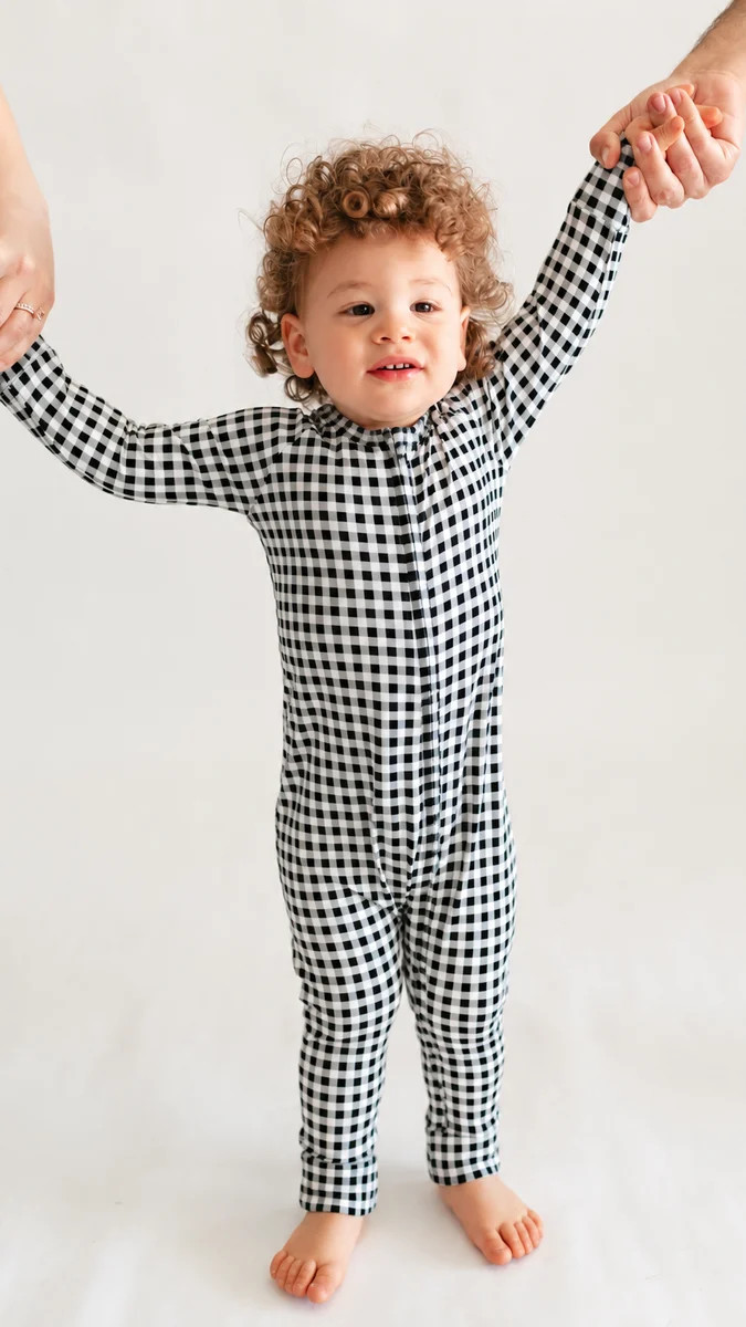 Infant Romper in Black Gingham | Silks Design