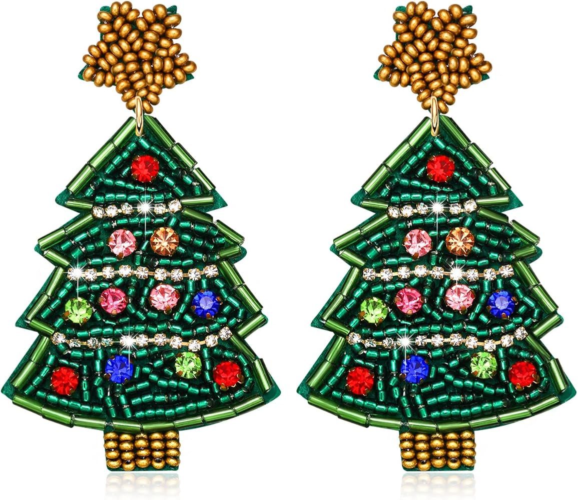 YAHPERN Christmas Earrings for Women Holiday Earrings Beaded Xmas Tree Dangle Earrings Christmas ... | Amazon (US)