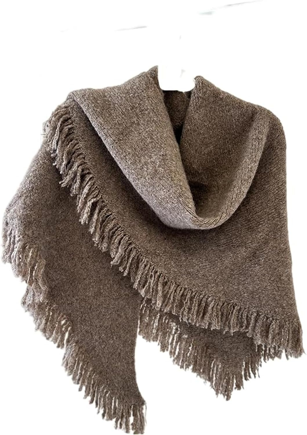 Women's Knit Shawl Wrap Triangle Scarf with Fringe Elegant Pashmina 2-in-1 Winter Warm Scarf Outerwear Accessory | Amazon (US)