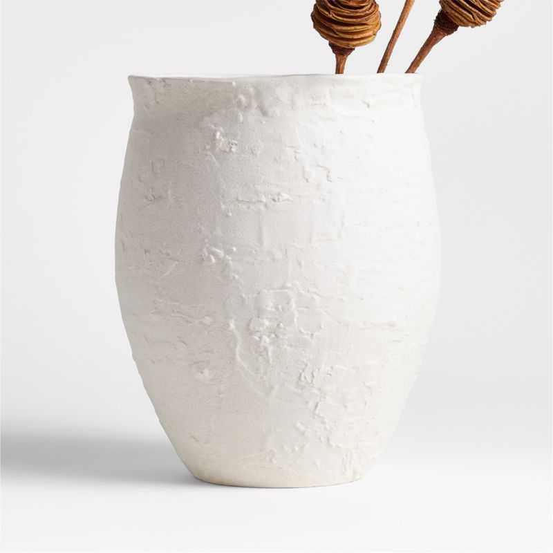 White Textured Ceramic Vase 11" | Crate & Barrel