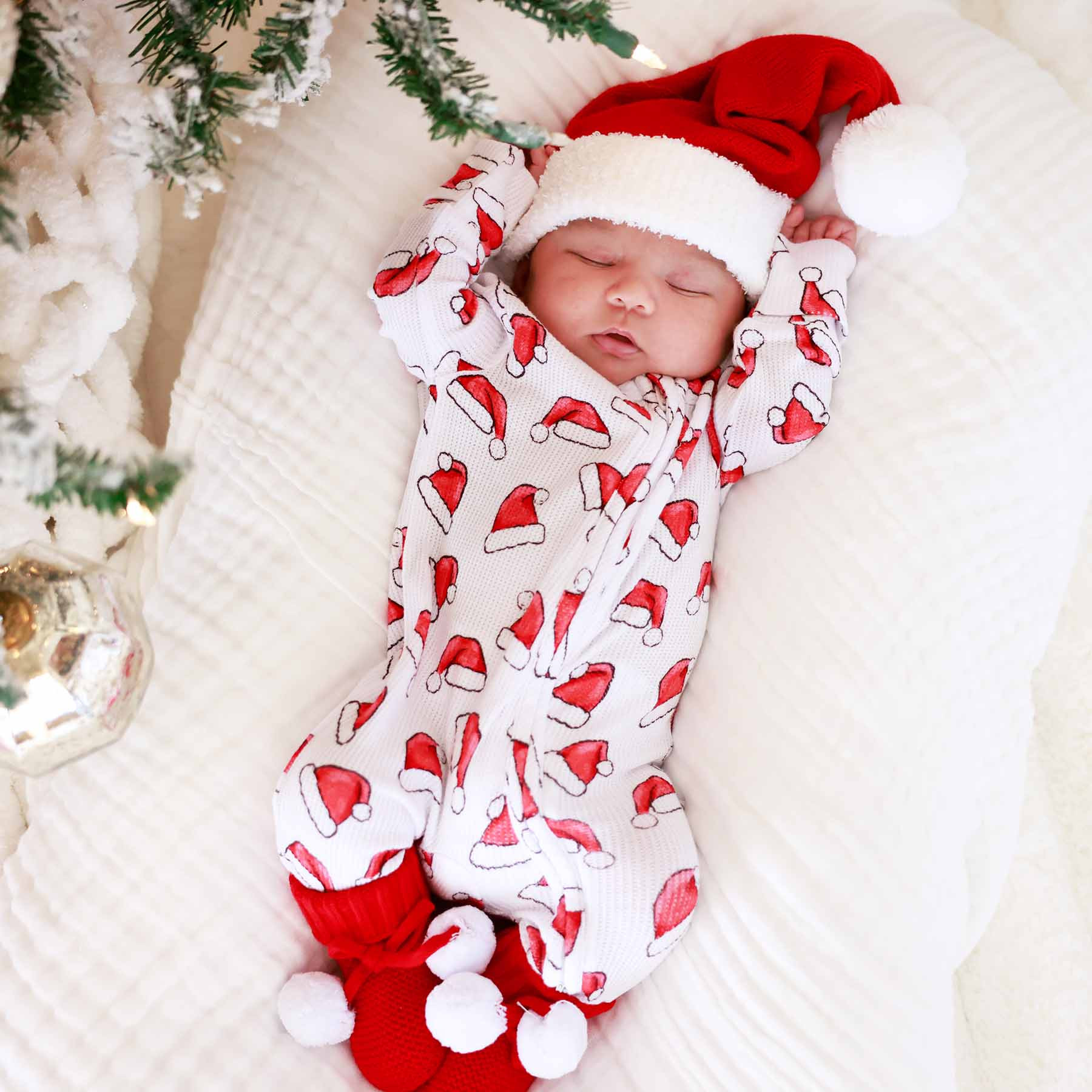 Santa Baby Bamboo Waffle Zipper Footie | Caden Lane