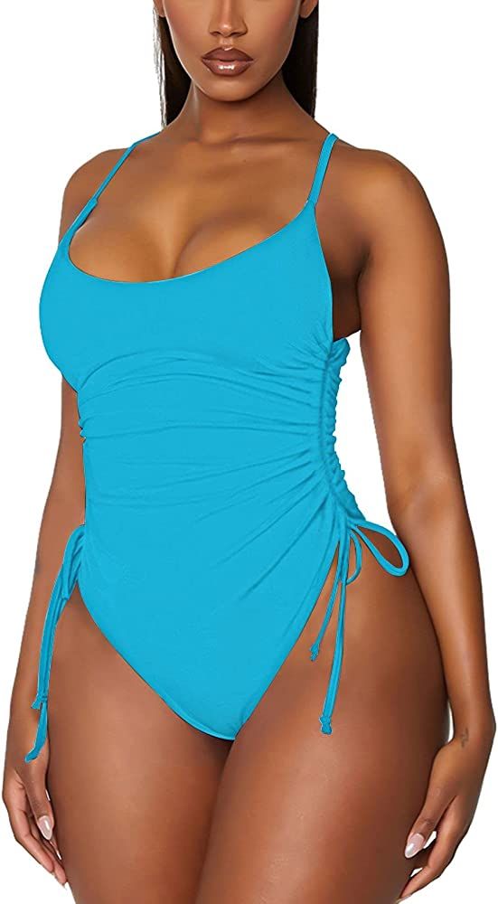HAPCOPE Women's Ruched One Piece Bathing Suit Swimsuits Cheeky High Cut Monokini Bikinis | Amazon (US)