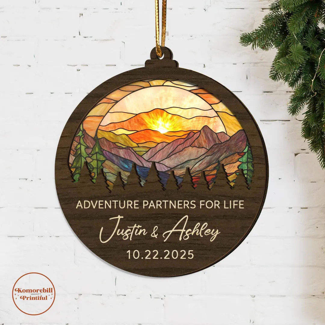 Personalized Mountains Landscape Suncatcher Ornament, Camping Couple Ornament,engaged Wedding Ann... | Etsy (US)