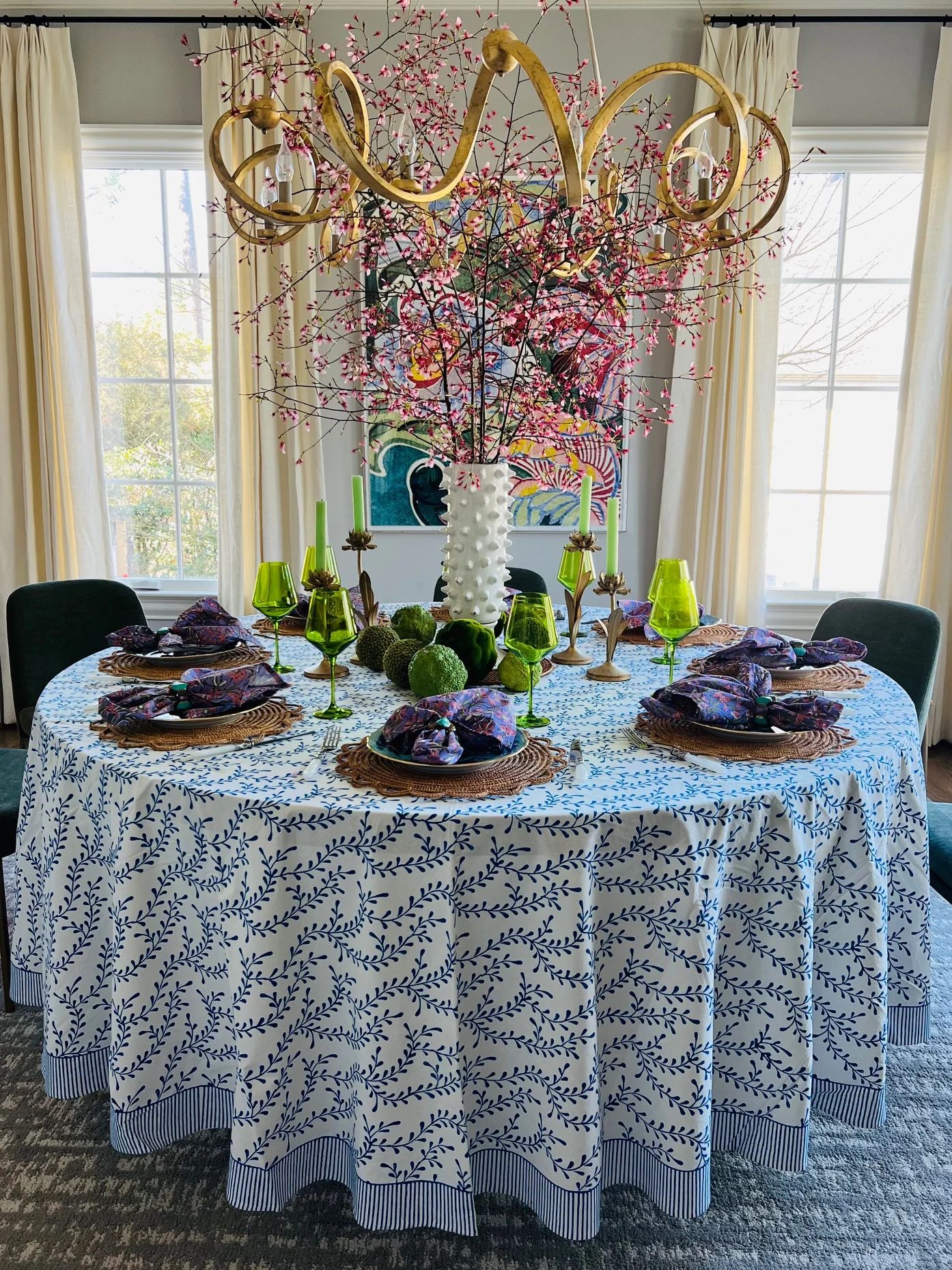 Winding Vines Tablecloth in Egyptian Blue | Christina Dickson Home