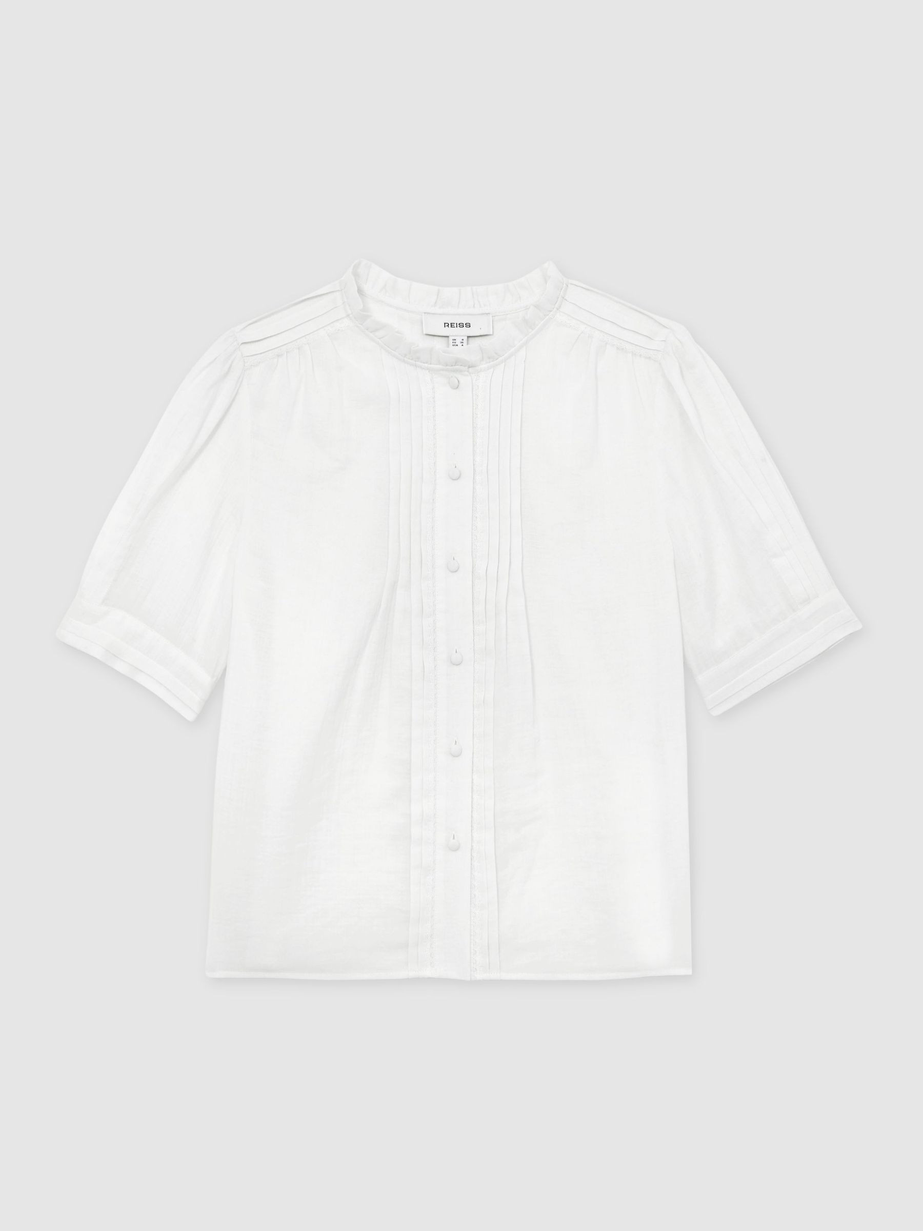 Reiss Cotton Cheesecloth Frill-Neck Top in Ivory | REISS | Reiss US