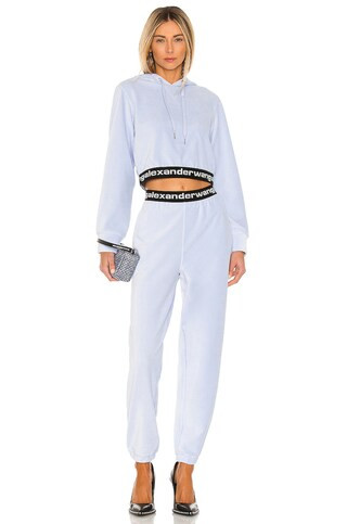 Alexander Wang Stretch Corduroy Cropped Long Sleeve Hoodie in Xenon Blue from Revolve.com | Revolve Clothing (Global)