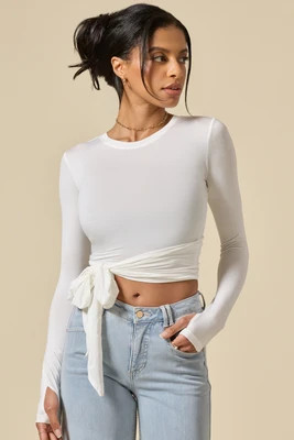 Bow Back Reversible Long Sleeve Top - White | POPFLEX
