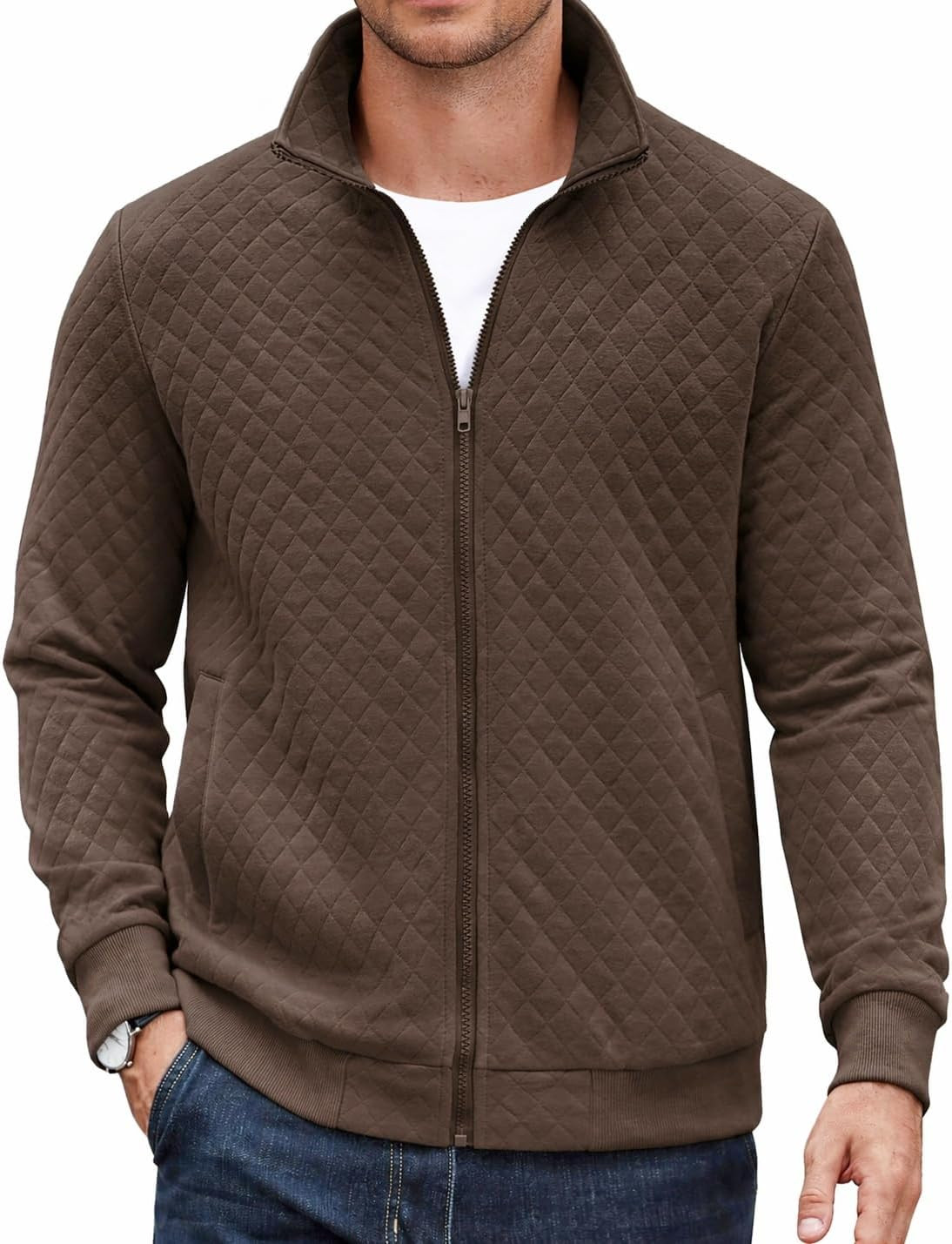 COOFANDY Mens Zip Up Sweatshirt Quilted Fall Sweater Jackets Casual Stylish | Amazon (US)