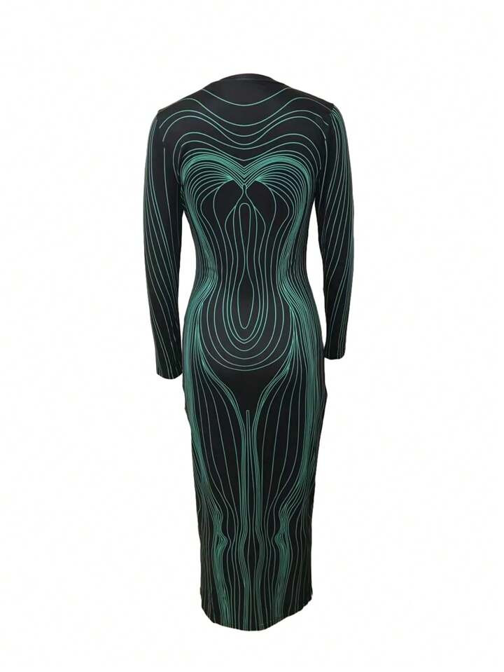 European And American Style Women's Fashionable Crew Neck Casual Sexy Printed Streetwear Long Sle... | SHEIN