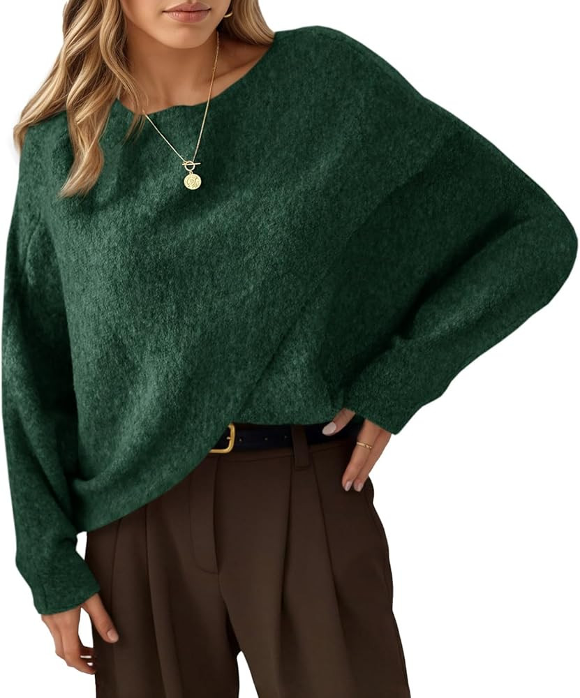 Saodimallsu Womens Oversized Batwing Sweaters Long Sleeve Crew Neck Poncho Slouchy Knit Asymmetri... | Amazon (US)