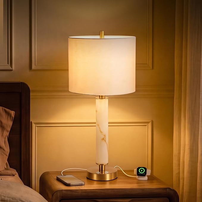 Table Lamp with Night Light, Desk Light with USB A&C Charging Ports, Stepless Dimmable Bedside Li... | Amazon (US)