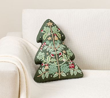 Embroidered Tree Shaped Pillow | Pottery Barn (US)