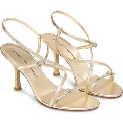 Stuart Weitzman Kensington Strappy Sandal 85 in Light Gold at Nordstrom | Nordstrom