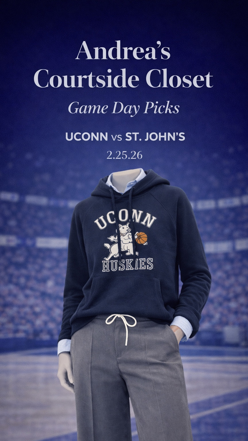 UCONN VS ST.JOHNS Game Day Fit 🏀💙

Wearing a hoodie from Faherty’s UConn Collegiate Collection — the quality is next level. So soft, structured, and elevated but still cozy enough for game day.

They also sent a few other pieces and everything feels so well made. Everything is linked! 

Linking my favorites here 🤍

Hoodie: Faherty sunwashed hoodie 

Blouse : Zara fitted striped shirt 
Link: https://www.zara.com/us/en/fitted-striped-shirt-p03564082.html?v1=506881434&v2=2420369

Pants: Zara double waistband wide-leg pants
Link: https://www.zara.com/us/en/double-waistband-wide-leg-pants-p01608125.html?v1=508015087

Sneakers : Golden Goose Super-Star *CUSTOM MADE* linking the style 

Every dollar earned goes directly to Connecticut Children’s Medical Center ❤️

#LTK #GameDayStyle #UConn #StyleForACause #OOTG #LTKGRWM #LTKOOTD #faherty #zara #goldengoose 
