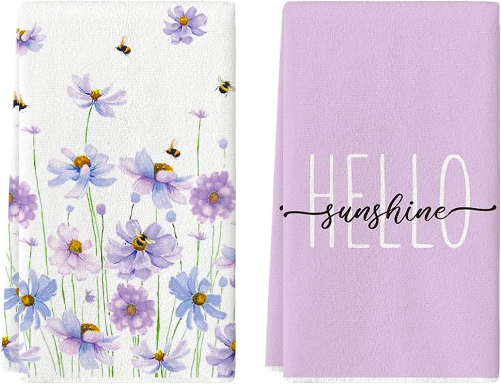 Artoid Mode Purple Flowers Bee Hello Sunshine Summer Kitchen Towels Dish Towels, 18x26 Inch Seaso... | Amazon (US)