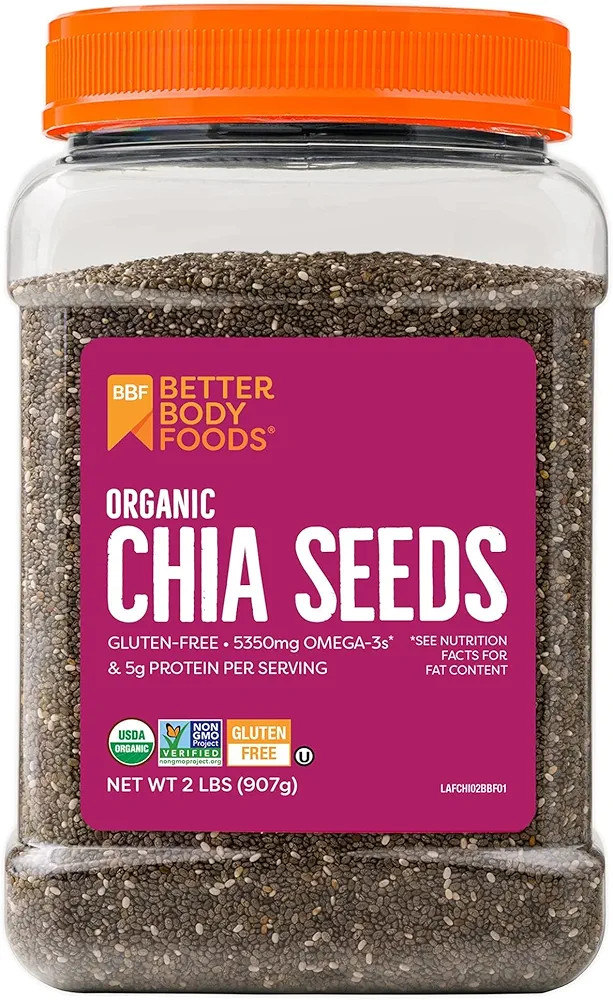 BetterBody Foods Organic Chia Seeds with Omega-3, Non-GMO, Gluten Free, Keto Diet Friendly, Vegan... | Amazon (US)