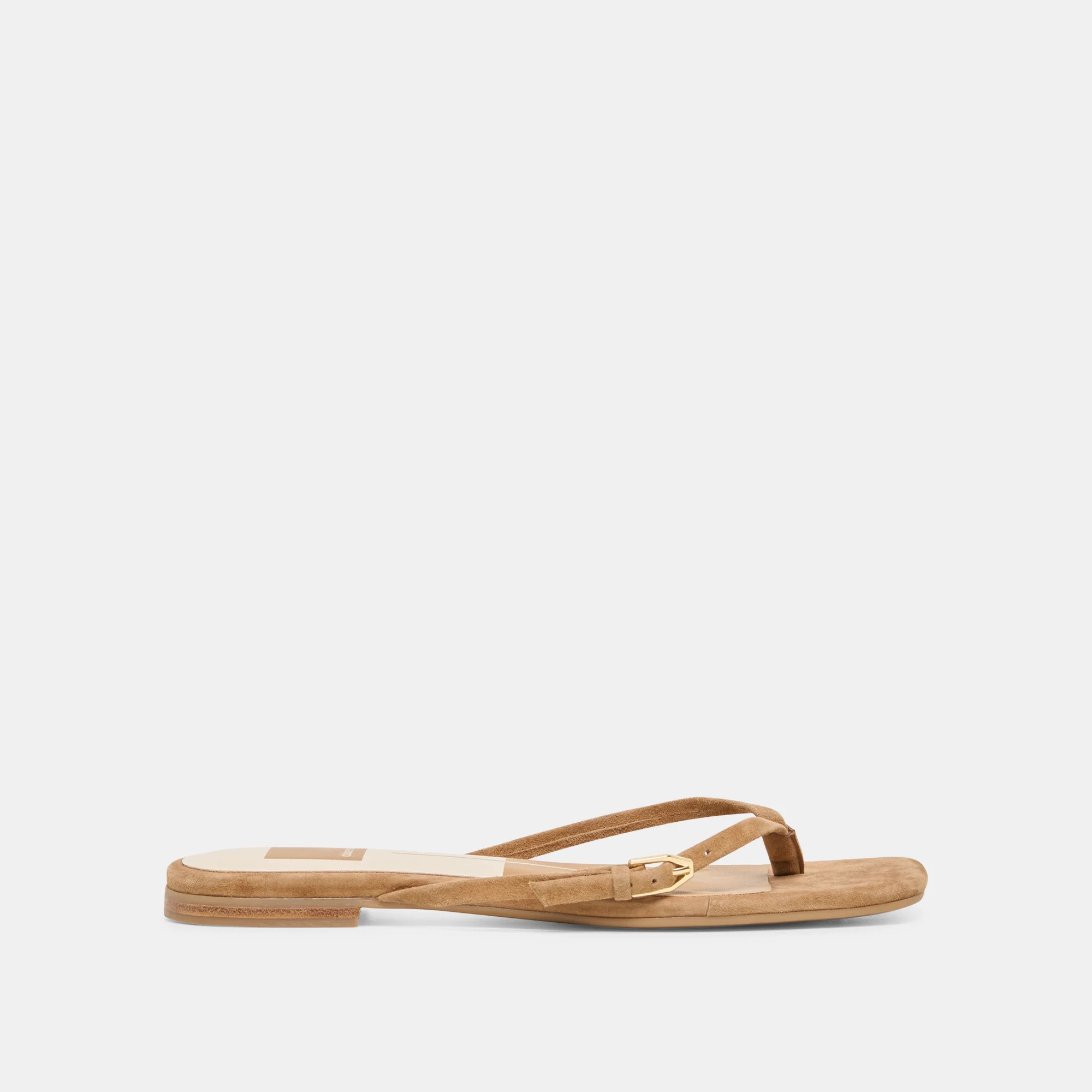 MALTA Lt Brown Suede Buckle Flip-Flop Sandals | Dolce Vita | DolceVita.com