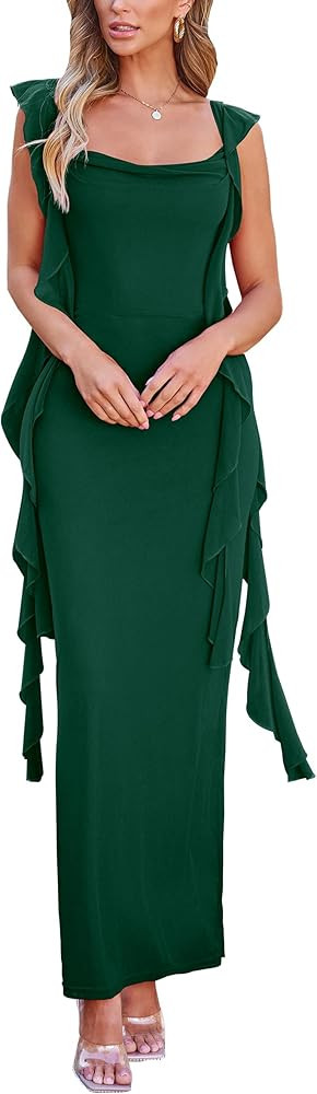 PRETTYGARDEN Women's Summer Long Formal Wedding Guest Dress Sleeveless Ruffle Cocktail Party Maxi... | Amazon (US)