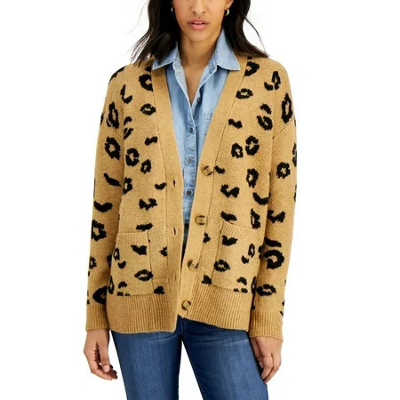 Style & Co Cheetah-Print Button-Down Cardigan Sweater Cheetah Coffee L | Walmart (US)