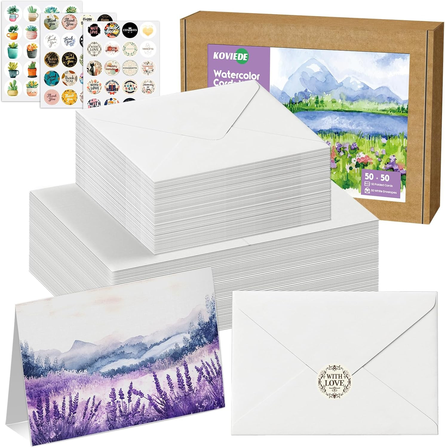 50 Pack Foldable Blank Watercolor Cards with Envelopes 4 x 6 Inch | Amazon (US)