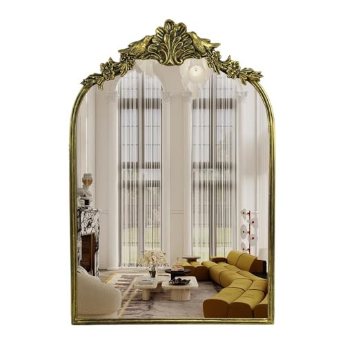 Oujchenghome Antique Baroque Vintage Vanity Mirror 22x15Inch, Gold with Ornate Antique Frame, Arched Vintage Wall Mirror for Living Room, Fireplace, Entryway | Amazon (US)