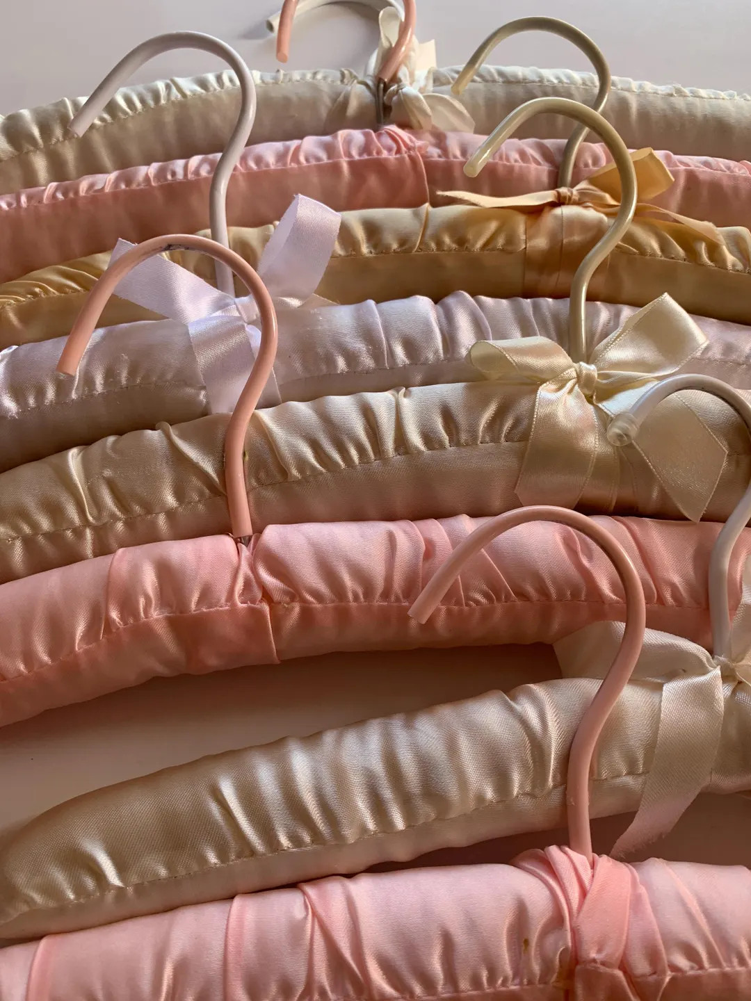 Vintage satin Fabric Wrapped Hangers: Set of 8 pastel coloured padded  Hangers | Etsy (US)