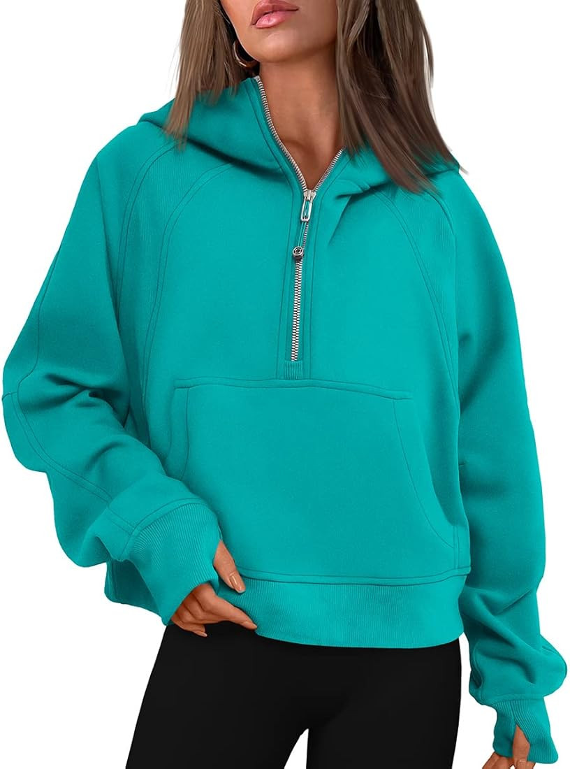 Trendy Queen Women Half Zip Cropped Hoodies Fleece Quarter Zip Up Pullover Sweatshirts Winter Clo... | Amazon (US)
