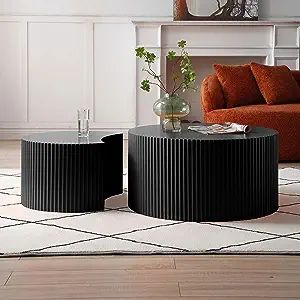 kevinplus Black Modern Nesting Coffee Table Set of 2 Round Side Table End Table for Living Room, ... | Amazon (US)