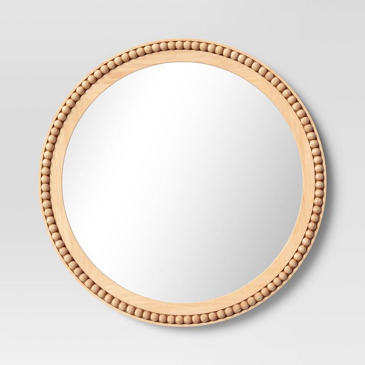 28&#34; Dia Round Wooden Beaded Wall Mirror Natural - Threshold&#8482; | Target