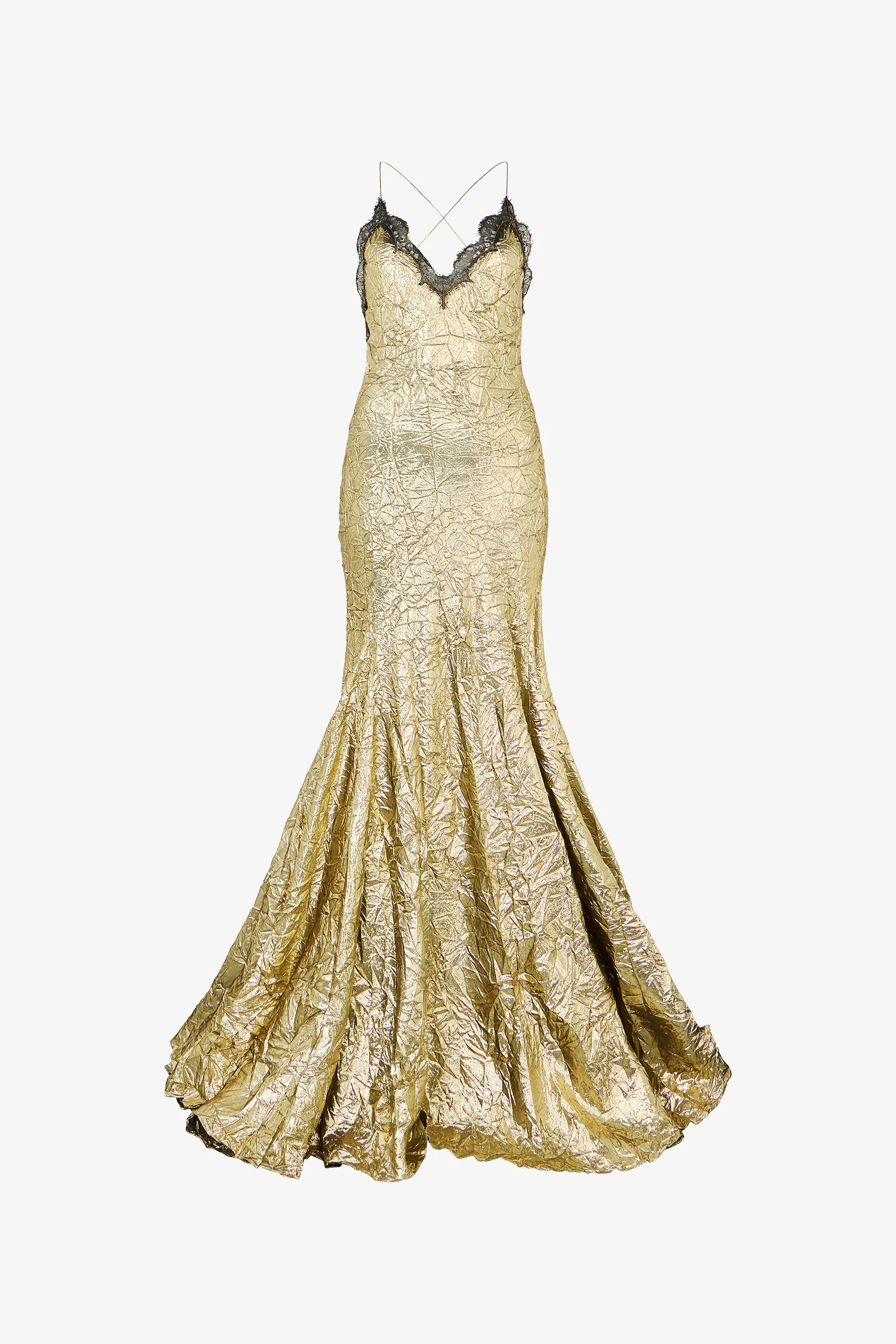 Gold Maxi Dress in Craquelé Silk Blend | Roberto Cavalli