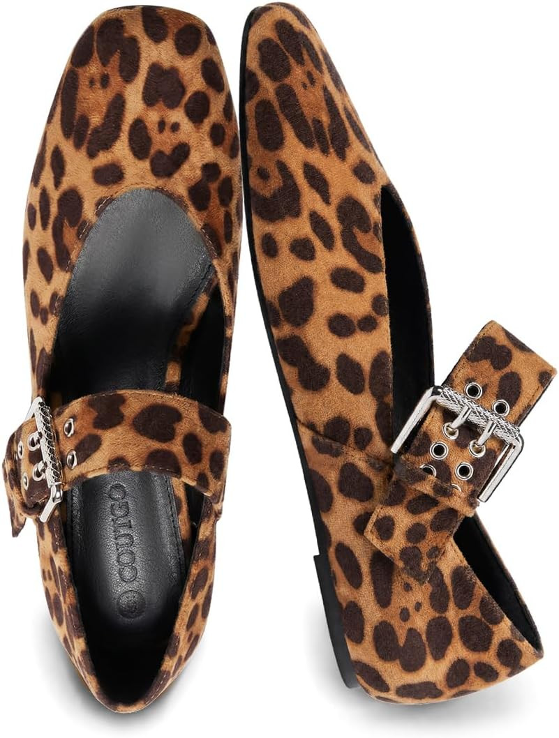 Coutgo Ballet Flats for Women Square Toe Adjustable Strap Mary Jane Shoes | Amazon (US)