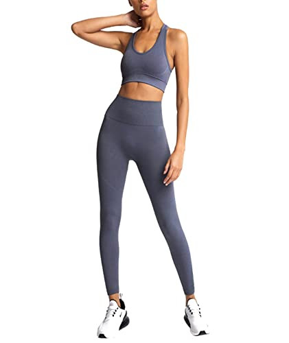 Beaufident Workout Sets for Women Active 2 Piece Seamless Matching High Waist Yoga Set Gym Outfits Fossil Grey | Amazon (US)