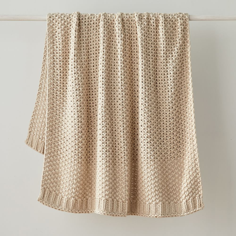 Chunky Cotton Knit Throw, 50&amp;quot;x60&amp;quot;, Oatmeal | West Elm (US)