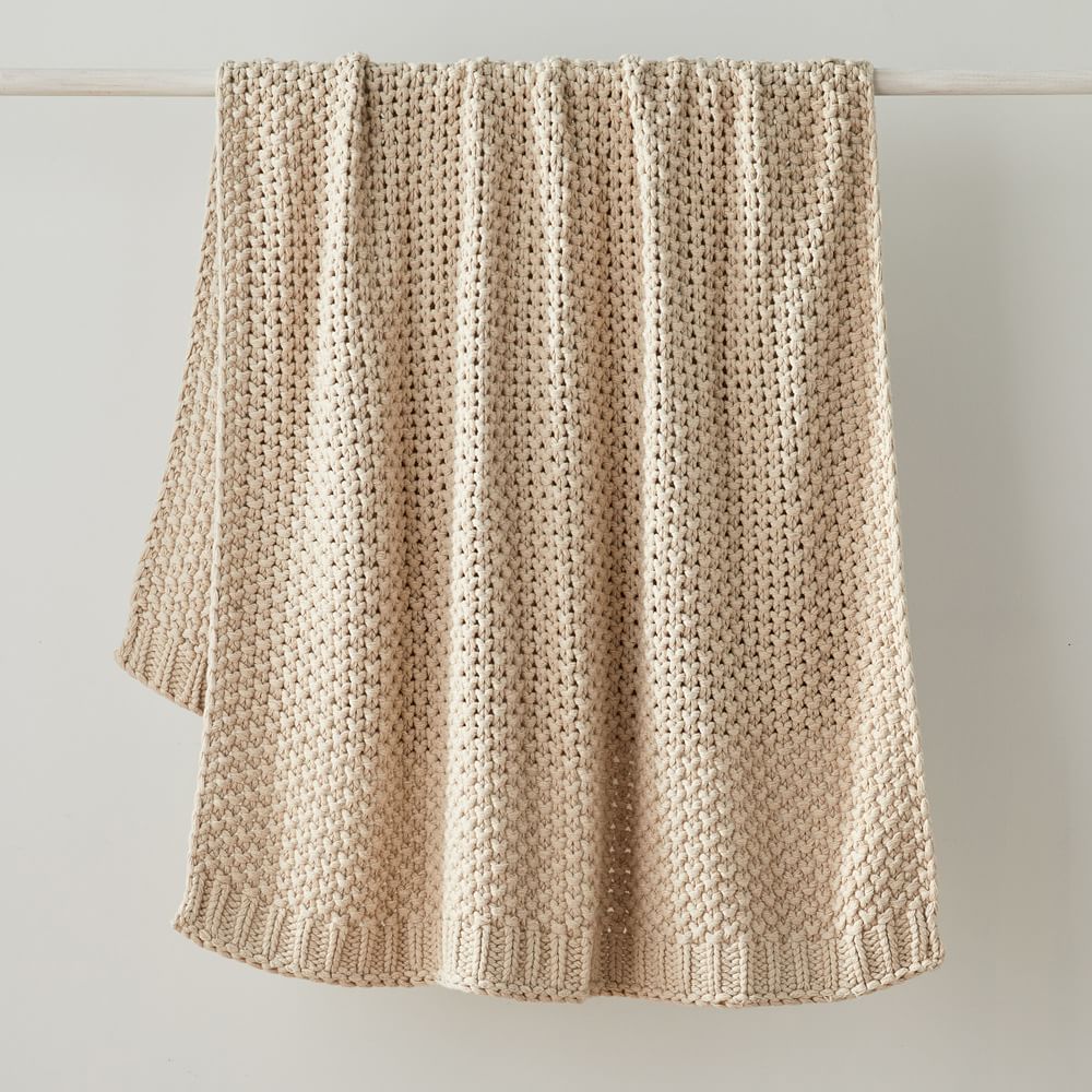 Chunky Cotton Knit Throw, 50&amp;quot;x60&amp;quot;, Oatmeal | West Elm (US)
