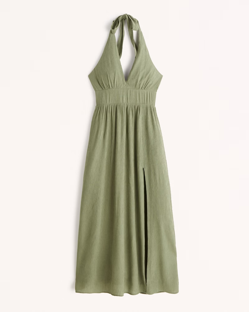 Women's Plunge Halter Maxi Dress | Women's Dresses & Jumpsuits | Abercrombie.com | Abercrombie & Fitch (US)