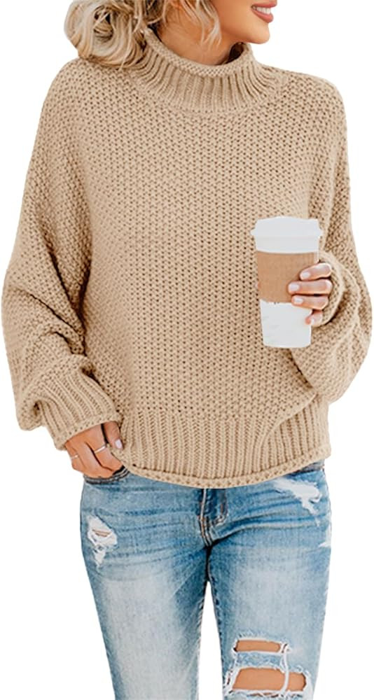 Saodimallsu Womens Turtleneck Oversized Sweaters Batwing Long Sleeve Pullover Loose Chunky Knit J... | Amazon (US)