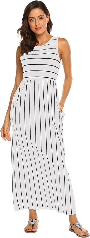 Hount Women's Summer Sleeveless Striped Flowy Casual Long Maxi Dress with Pockets | Amazon (US)