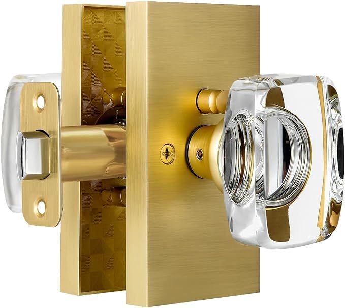Glass Door Knobs Interior with Lock, Crystal Gold Door Knobs Privacy Door Knob Satin Brass | Amazon (US)