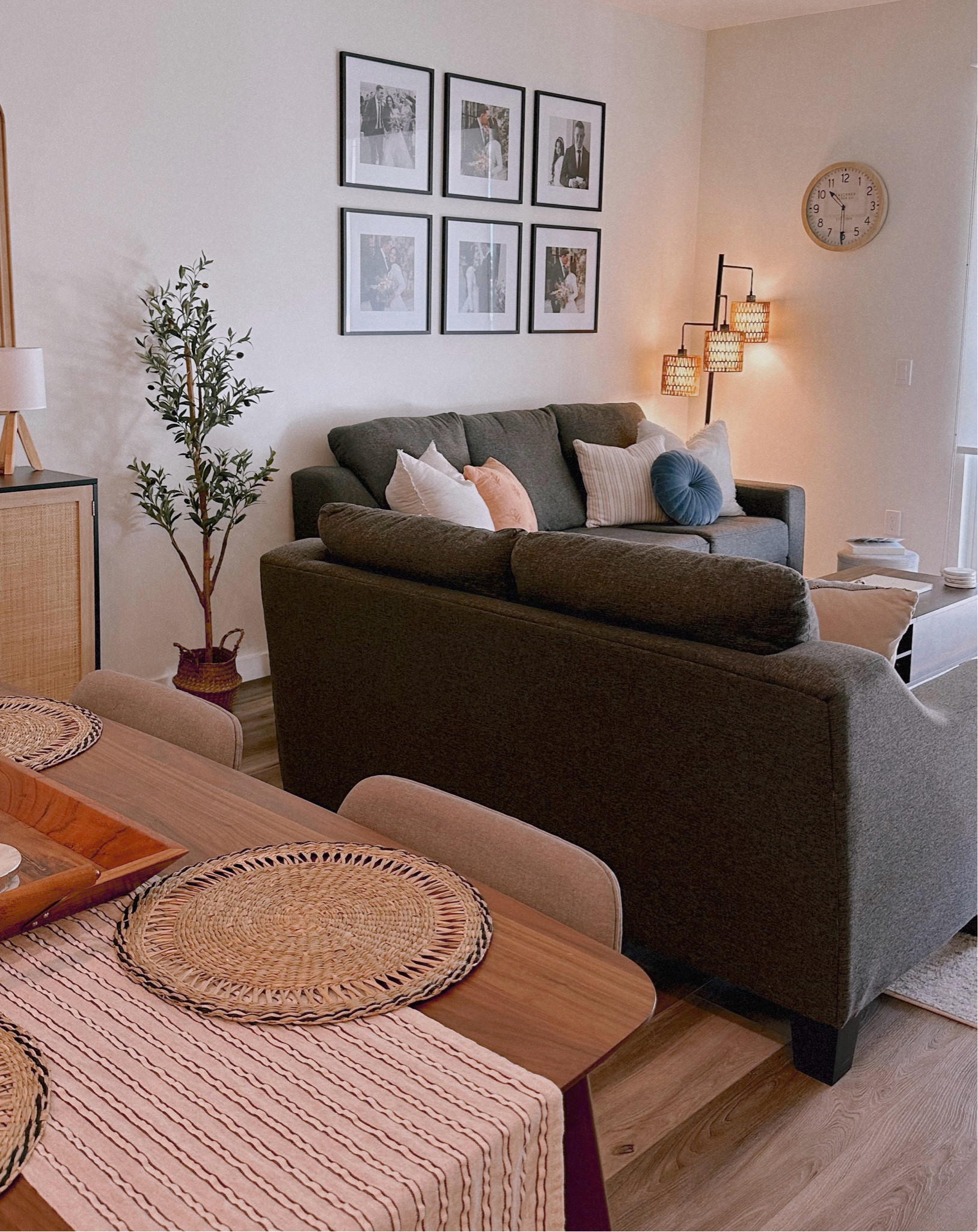 cozy apartment living room decor🕊️— black photo frames | olive tree | standing lamp

#LTKSummerSales #LTKHome #LTKFindsUnder100