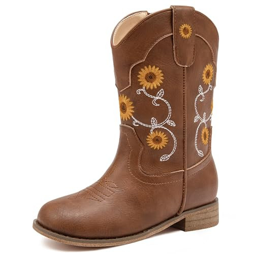 Motasha Cowgirl Boots Kids Western Cowboy Boots For Girls Brown Girls' Boot Dress Flower 10 Year Old Size 3 Big Girl Fall Square Toe Riding Wedding Dancing (M7125 Sf Brown 3) | Amazon (US)