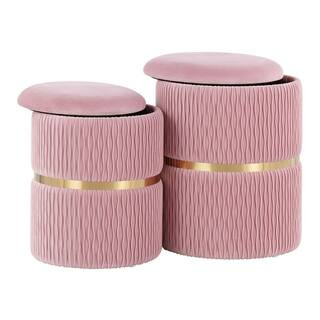 Lumisource Blush Pink Velvet and Gold Steel Nesting Ottoman Set OT-CINCH AUVPK - The Home Depot | The Home Depot