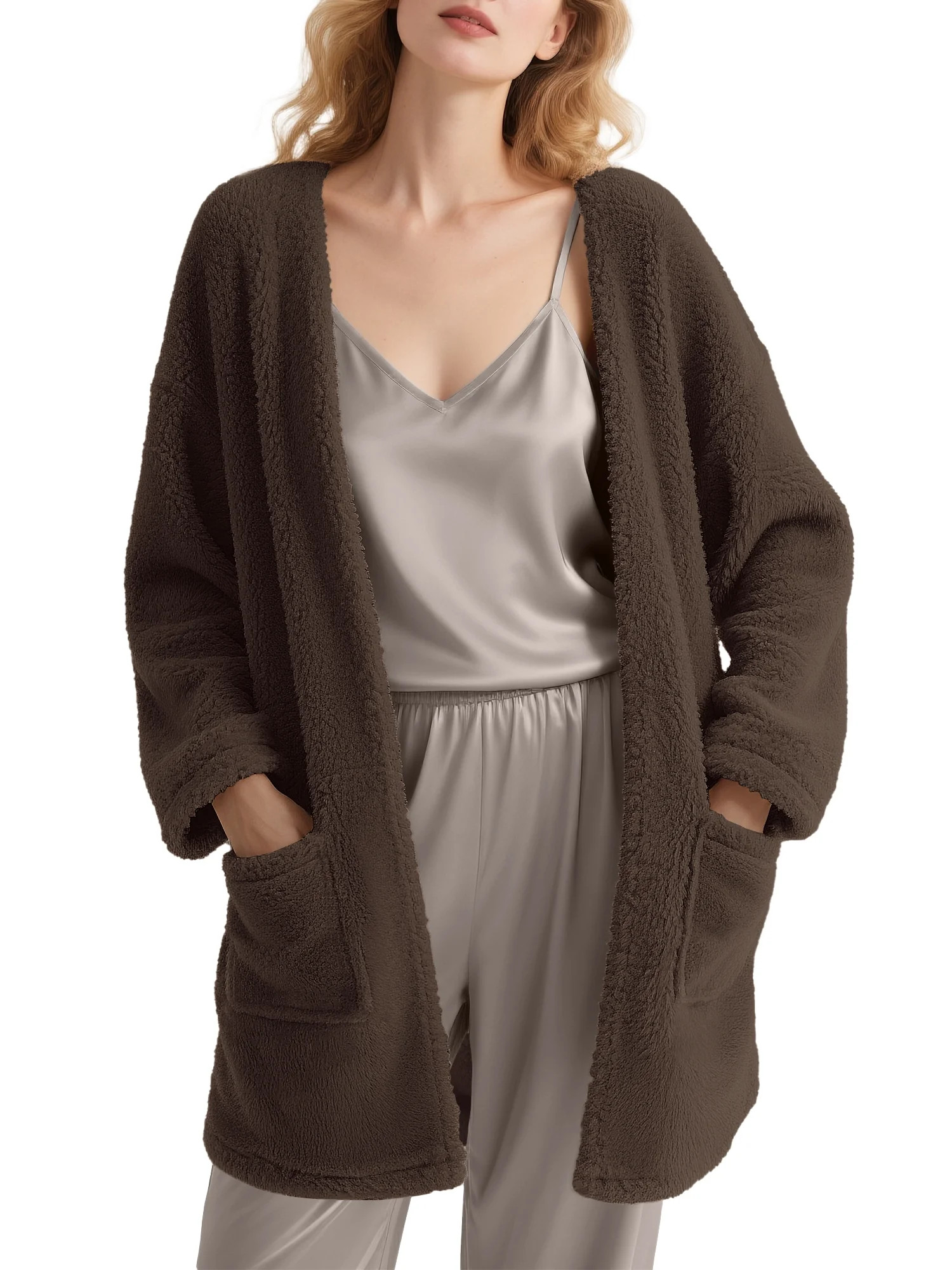 DAKIMOE Sleep Cardigans Robe Bed Jackets for Women Cozy Sherpa Coat House Jacket Loose Oversized ... | Walmart (US)