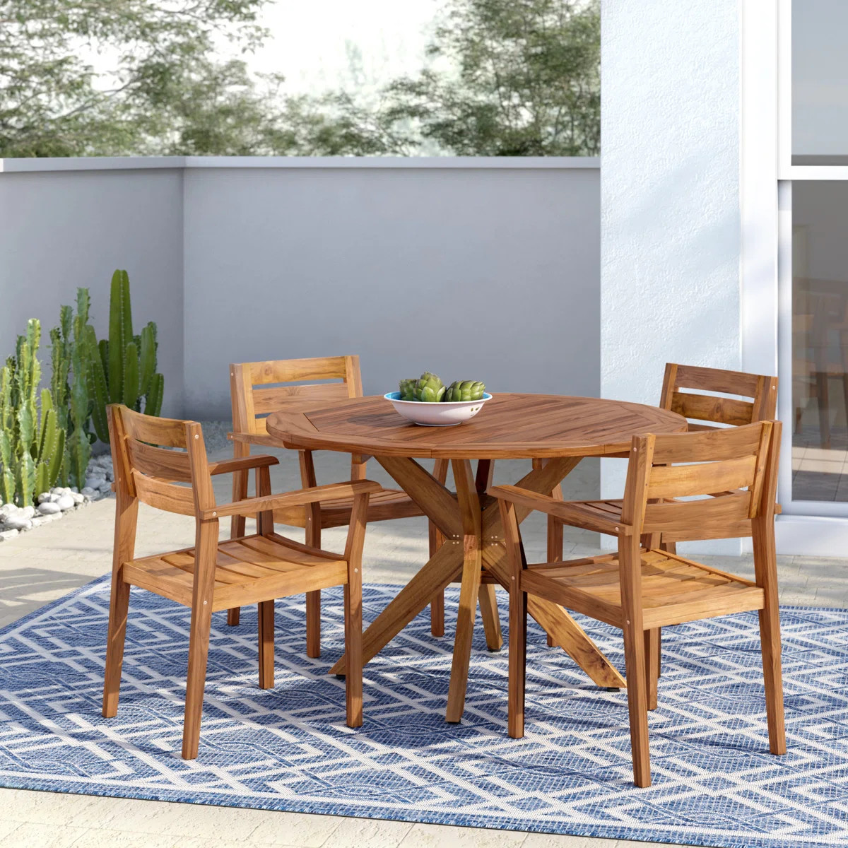 Renaud 4 - Person Wood Patio Dining Set with Round Table | Wayfair North America