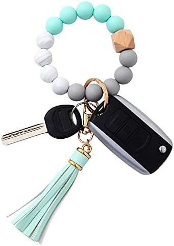 BAOSIWA Silicone Beaded Bracelet Keychain Wristlet Key Ring Bangle Chains for Women with Leather ... | Amazon (US)